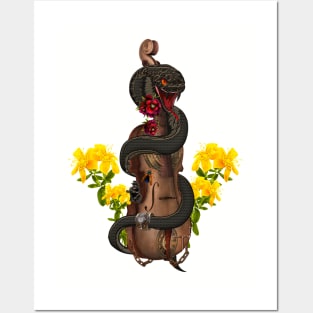 Wonderful steampunk violin with snake and monkey Posters and Art